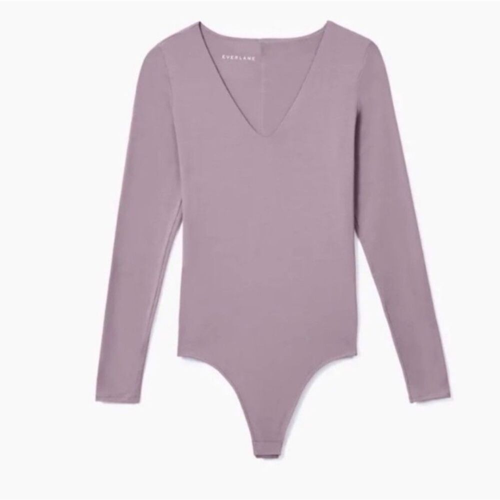 Everlane Womens Bodysuit Lavender Long Sleeve V-Neck Supima Cotton S